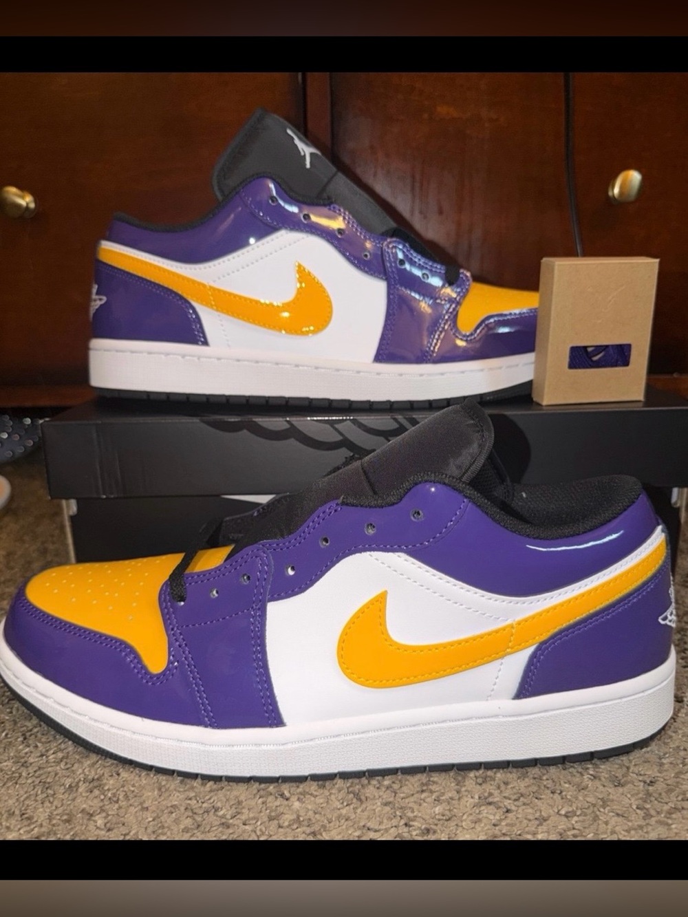 Nike Men’s Jordan 1  Low Top Sneakers — Purple/Gold/White size 12